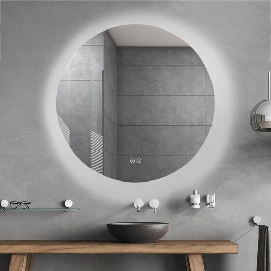 specchio smart rotondo yj-80a diametro 80 cm., dettaglio della struttura antiumidità o retroilluminata