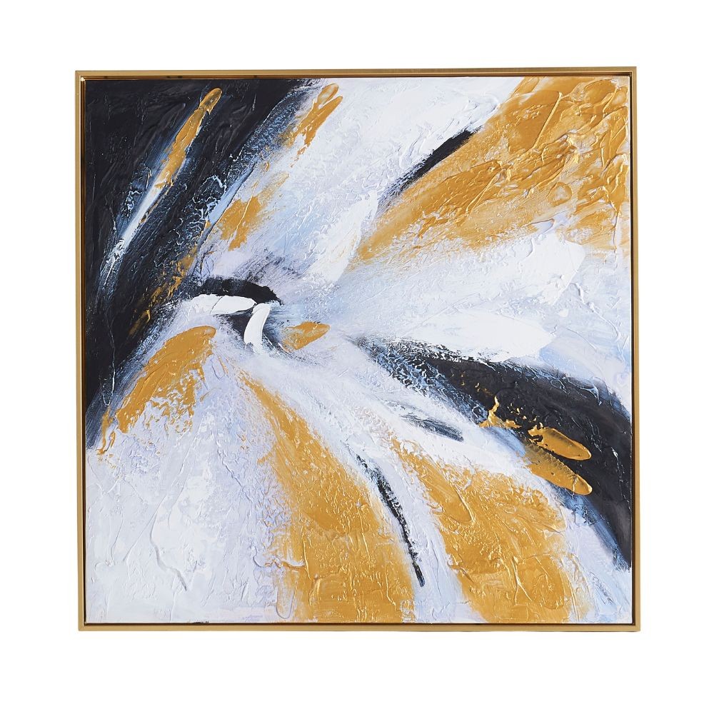 quadro astratto in oro bianco e nero su tela con cornice oro 80x80 cm. quadro3, specchiera decorativa per soggiorno, ingresso o camera