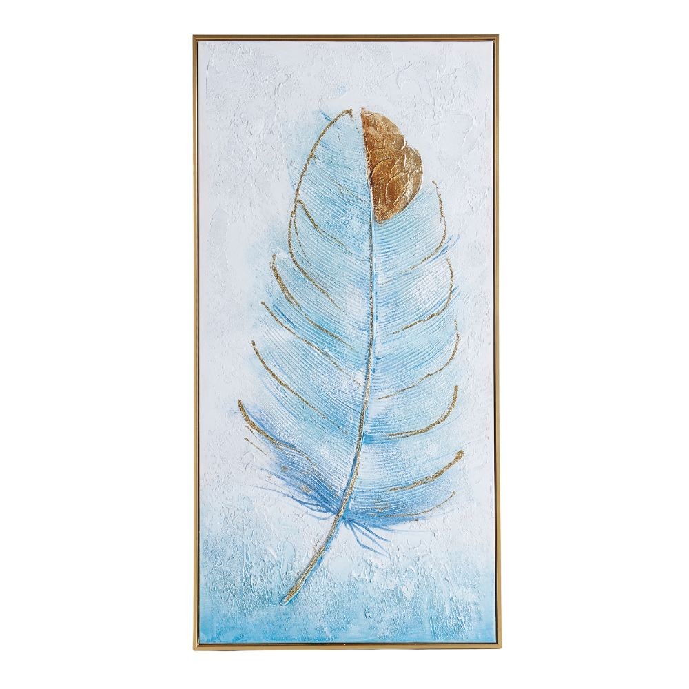 quadro disegno piuma su tela e cornice oro quadro5, specchiera decorativa per soggiorno, ingresso o camera