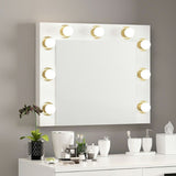 specchio trucco armin colore bianco con luci led lampadine non incluse, vista ambientata su pareti arredate con stile