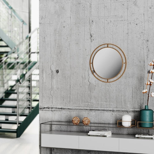 specchio bubble con doppia cornice in metallo oro, vista ambientata su pareti arredate con stile