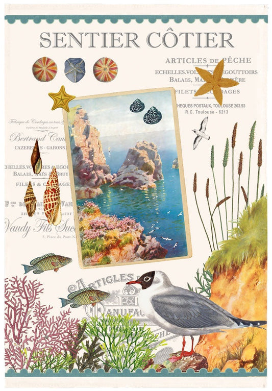 strofinaccio sentier cotier ecru, colore ecru, taglia 48 x 72. strofinaccio piegato su fondo neutro per mostrare texture e finiture 626