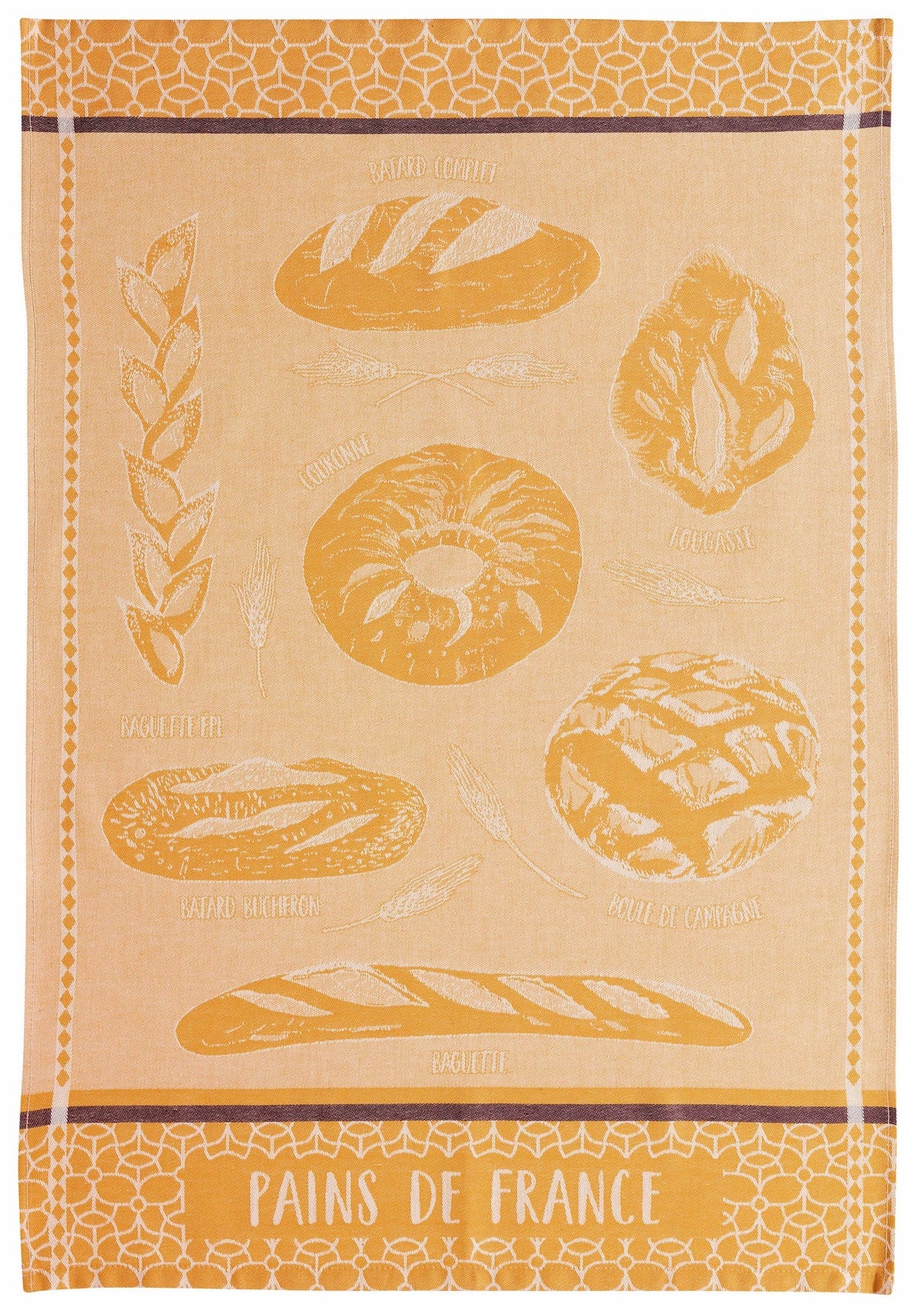 strofinaccio les pains ocra, colore ocra, taglia 50 x 70. strofinaccio piegato su fondo neutro per mostrare texture e finiture