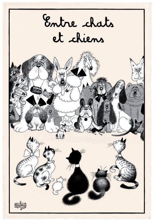 strofinaccio dubout entre chats et chiens ecru, colore ecru, taglia 48 x 72. strofinaccio piegato su fondo neutro per mostrare texture e finiture 626