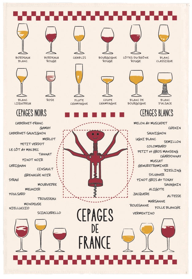 strofinaccio vins et cepages ecru, colore ecru, taglia 50 x 70. strofinaccio piegato su fondo neutro per mostrare texture e finiture