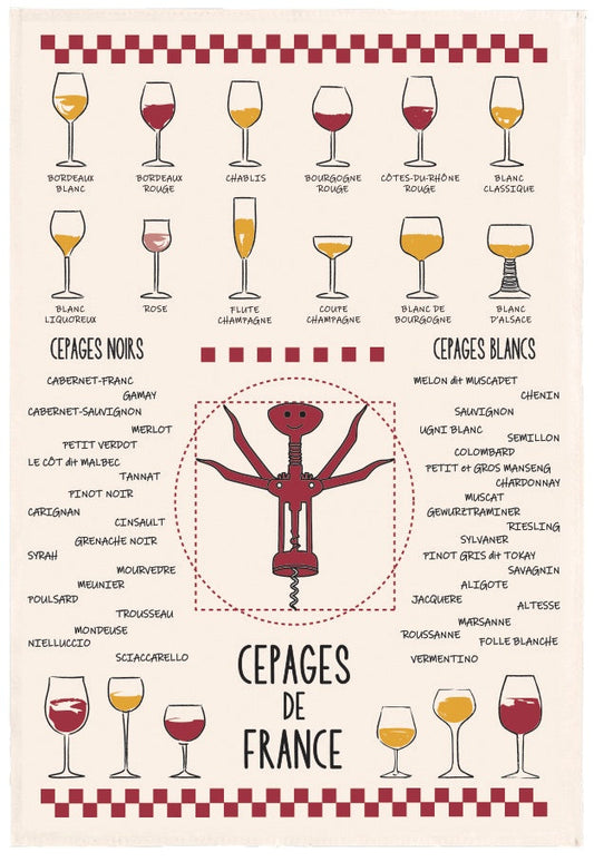 strofinaccio vins et cepages ecru, colore ecru, taglia 50 x 70. strofinaccio piegato su fondo neutro per mostrare texture e finiture