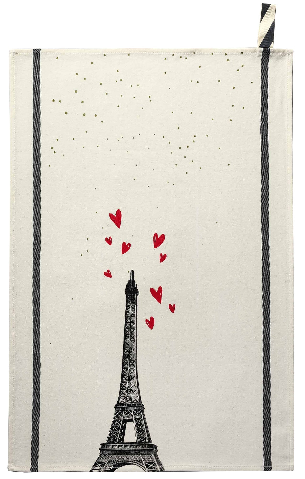 strofinaccio eiffel coeurs ecru, colore ecru, taglia 50 x 70. strofinaccio piegato su fondo neutro per mostrare texture e finiture