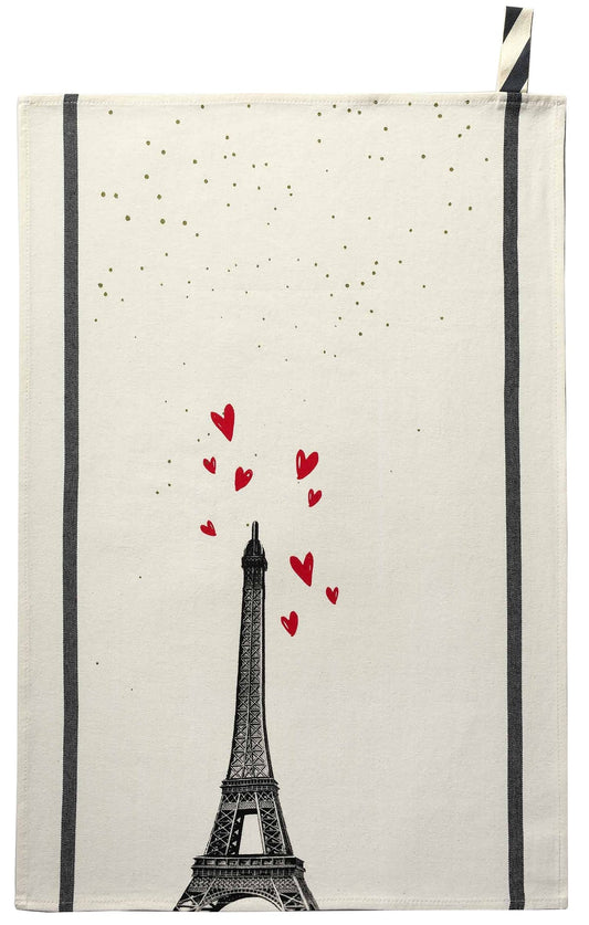 strofinaccio eiffel coeurs ecru, colore ecru, taglia 50 x 70. strofinaccio piegato su fondo neutro per mostrare texture e finiture 1274