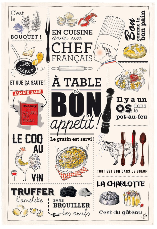 strofinaccio cuisine francaise ecru, colore ecru, taglia 48 x 72. strofinaccio piegato su fondo neutro per mostrare texture e finiture