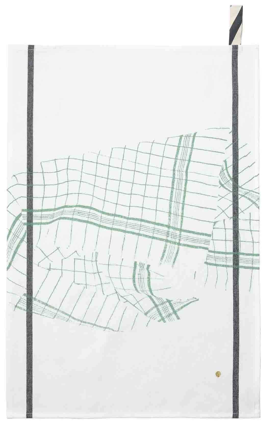 torchon tonton verde, colore verde, taglia 50 x 70. strofinaccio piegato su fondo neutro per mostrare texture e finiture