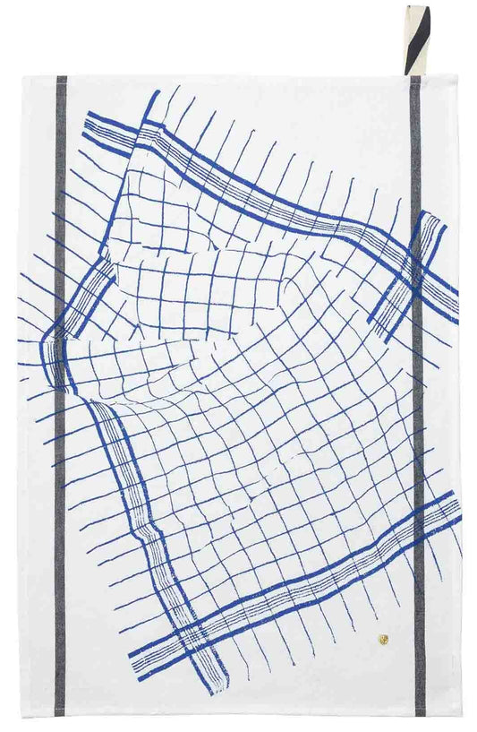 torchon tonton blu, colore blu, taglia 50 x 70. strofinaccio piegato su fondo neutro per mostrare texture e finiture