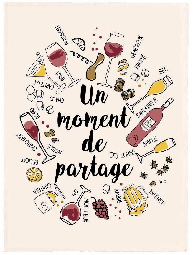 strofinaccio le partage multico, colore multico, taglia 50 x 70. strofinaccio piegato su fondo neutro per mostrare texture e finiture