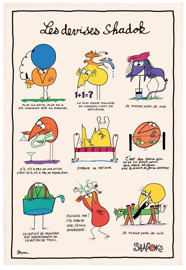 strofinaccio shadoks les devises ecru, colore ecru, taglia 48 x 72. strofinaccio piegato su fondo neutro per mostrare texture e finiture