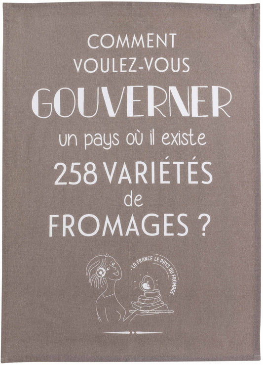 strofinaccio gouverner et fromages grigio, colore grigio, taglia 50 x 70. strofinaccio piegato su fondo neutro per mostrare texture e finiture