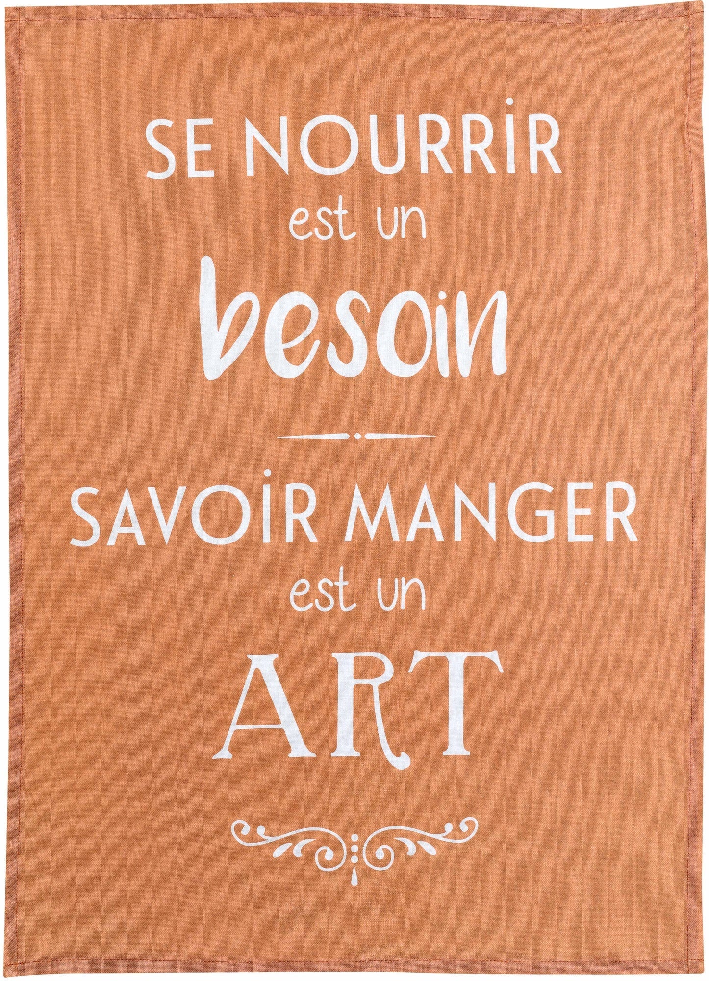 strofinaccio savoir manger caramello, colore caramello, taglia 50 x 70. strofinaccio piegato su fondo neutro per mostrare texture e finiture