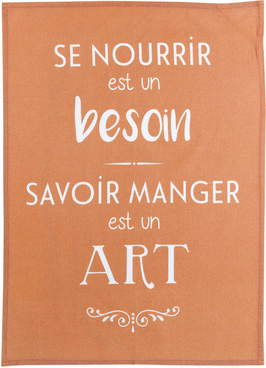 strofinaccio savoir manger caramello, colore caramello, taglia 50 x 70. strofinaccio piegato su fondo neutro per mostrare texture e finiture