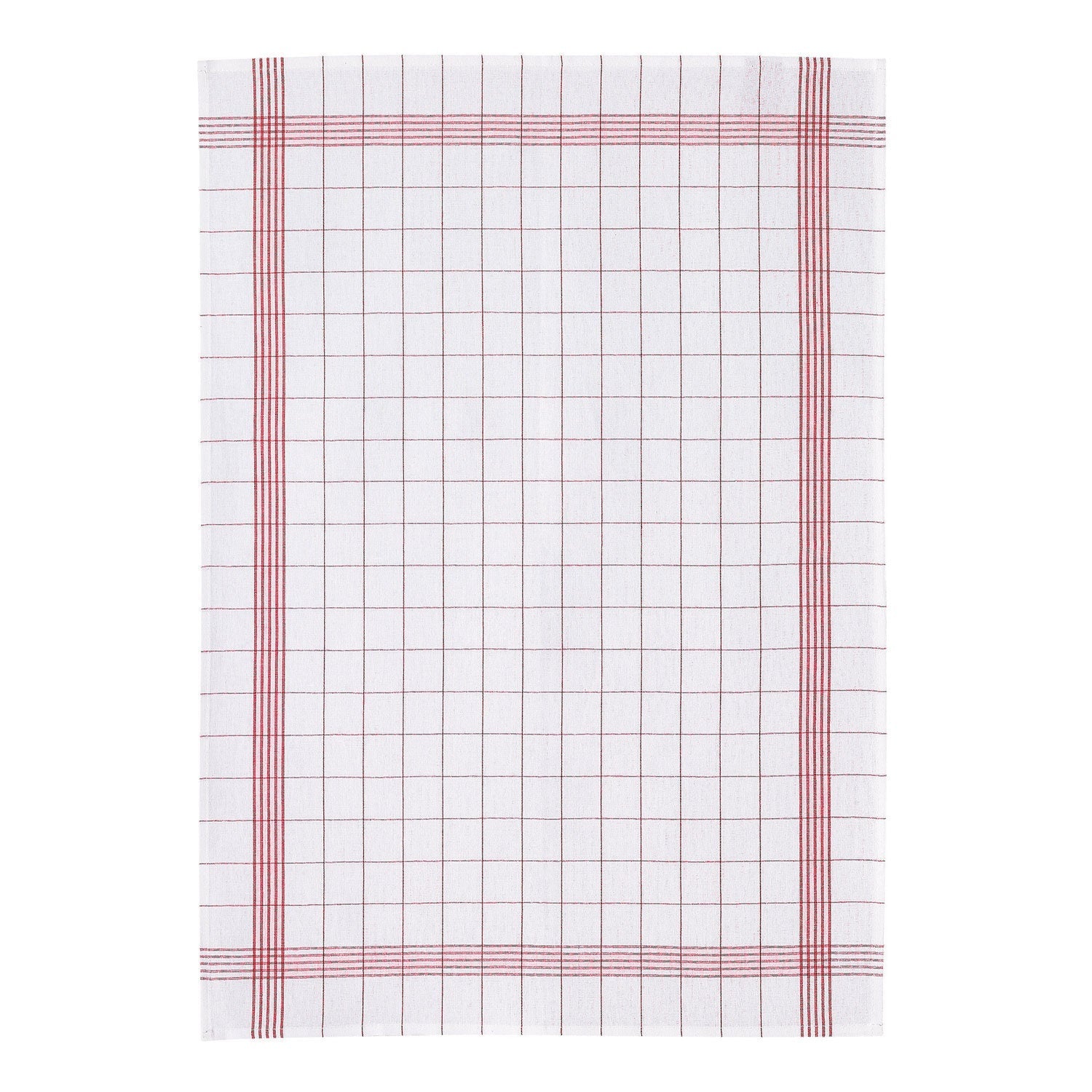 strofinaccio misto carreaux rosso, colore rosso, taglia 55 x 75. strofinaccio piegato su fondo neutro per mostrare texture e finiture