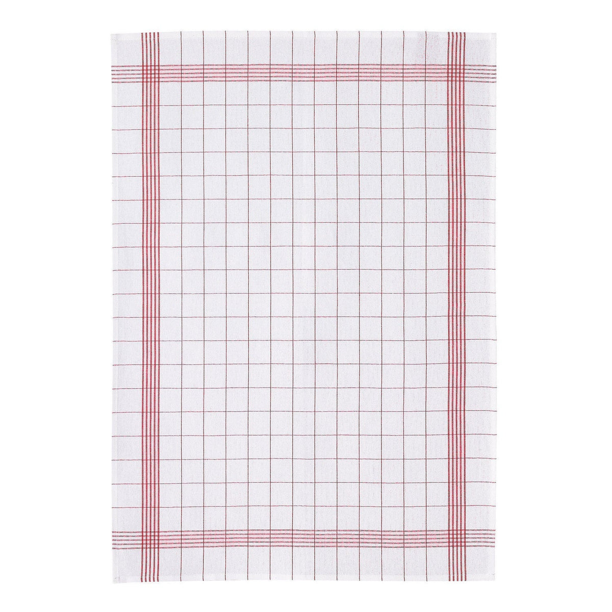 strofinaccio misto carreaux rosso, colore rosso, taglia 55 x 75. strofinaccio piegato su fondo neutro per mostrare texture e finiture