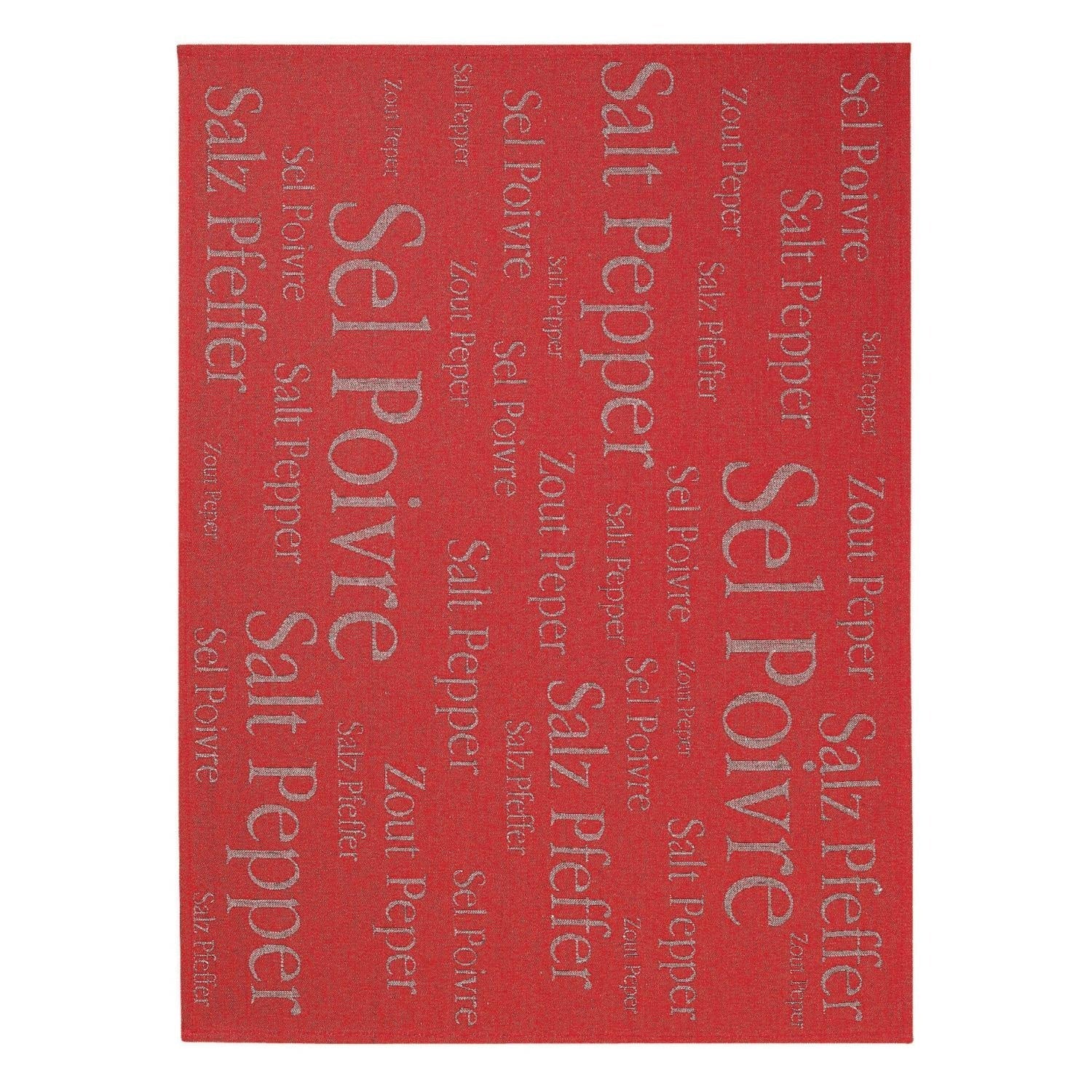 strofinaccio misto sel & poivre rosso, colore rosso, taglia 50 x 70. strofinaccio piegato su fondo neutro per mostrare texture e finiture