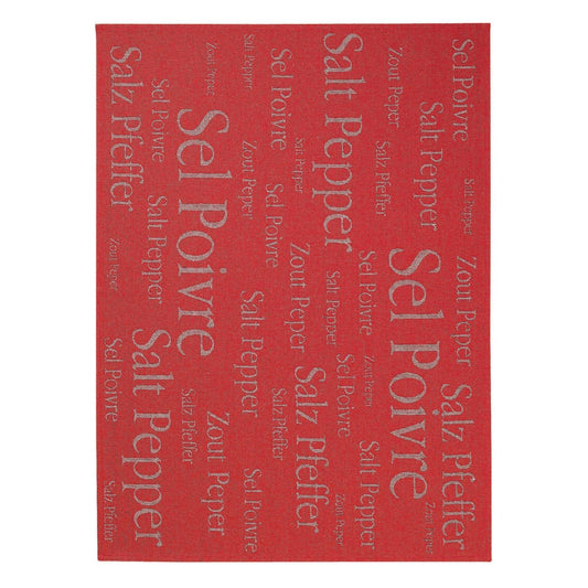 strofinaccio misto sel & poivre rosso, colore rosso, taglia 50 x 70. strofinaccio piegato su fondo neutro per mostrare texture e finiture 1500