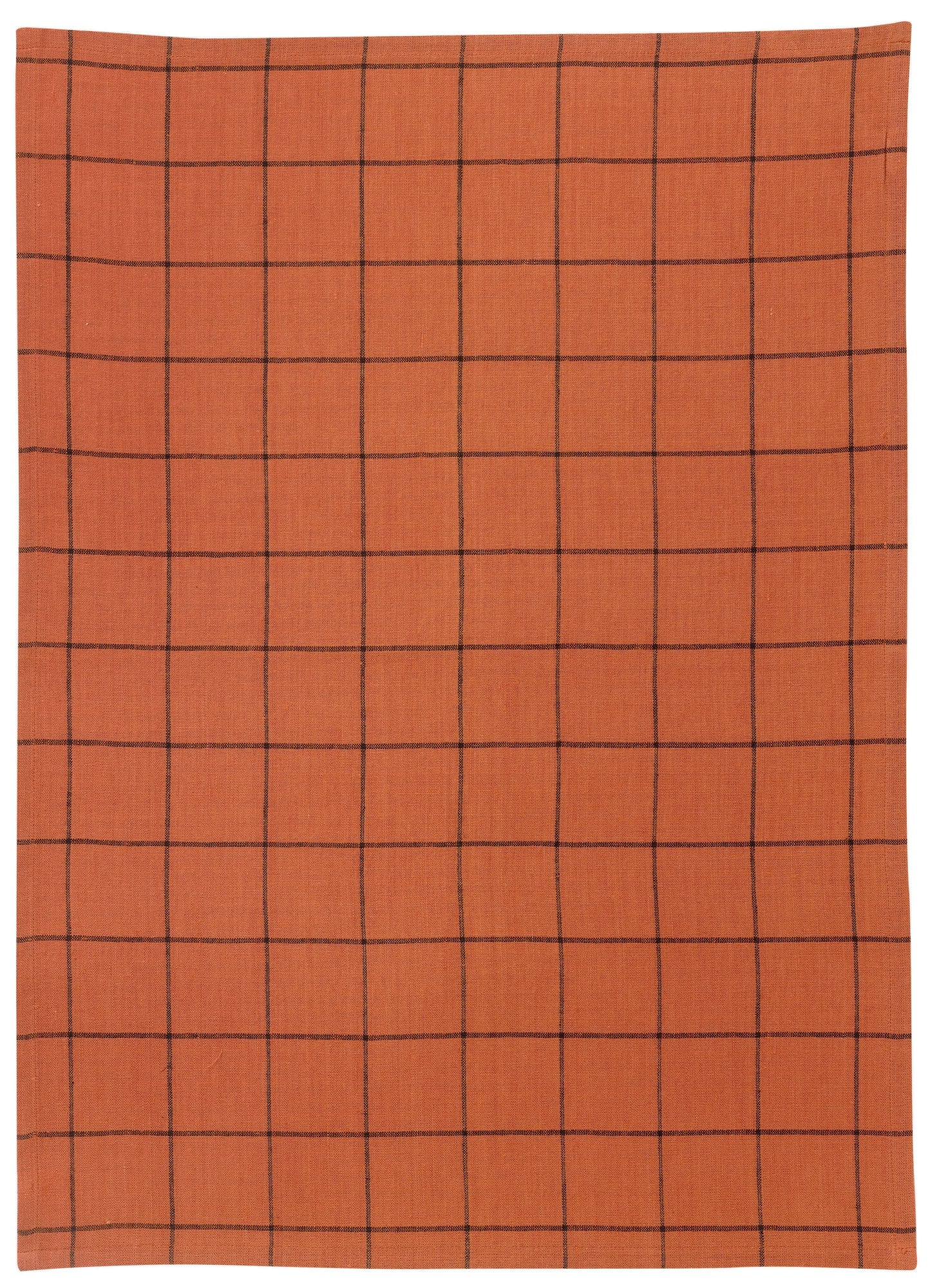 strofinaccio misto a quadri kilia mattone, colore mattone, taglia 50 x 70. strofinaccio piegato su fondo neutro per mostrare texture e finiture