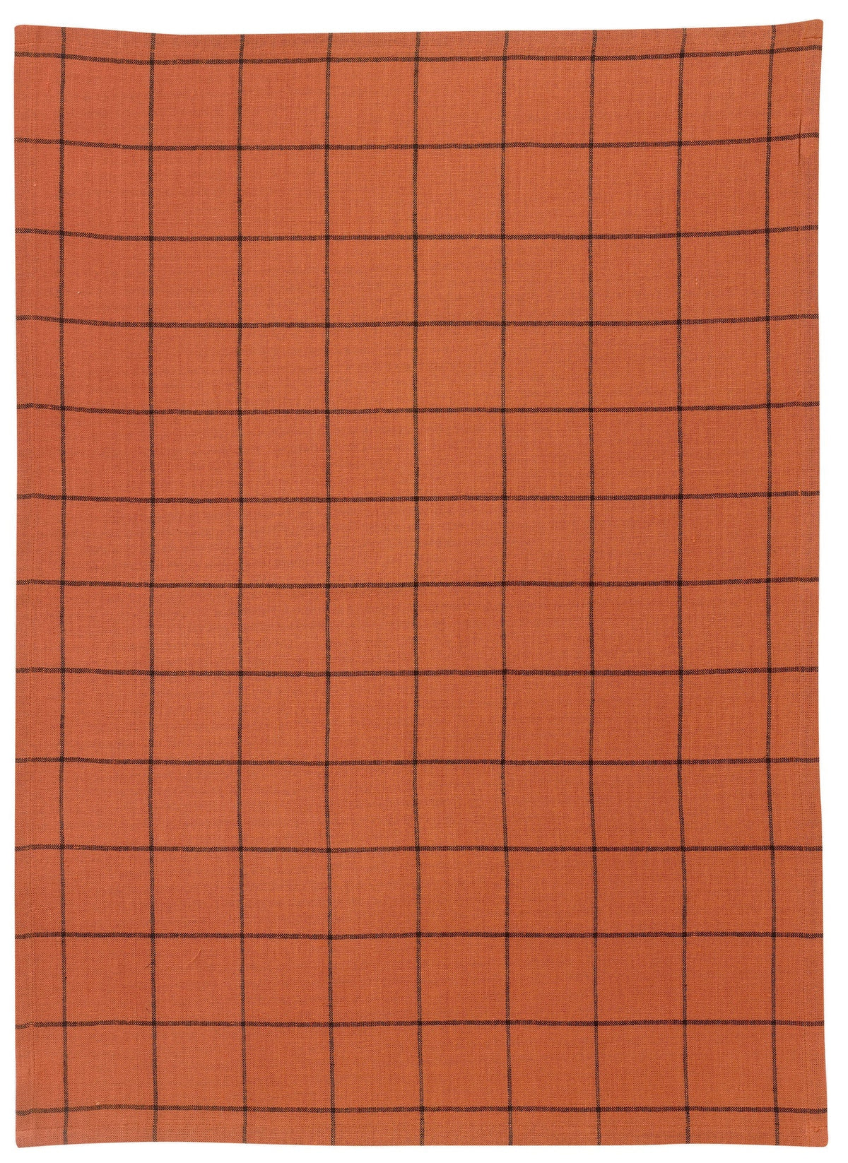 strofinaccio misto a quadri kilia mattone, colore mattone, taglia 50 x 70. strofinaccio piegato su fondo neutro per mostrare texture e finiture