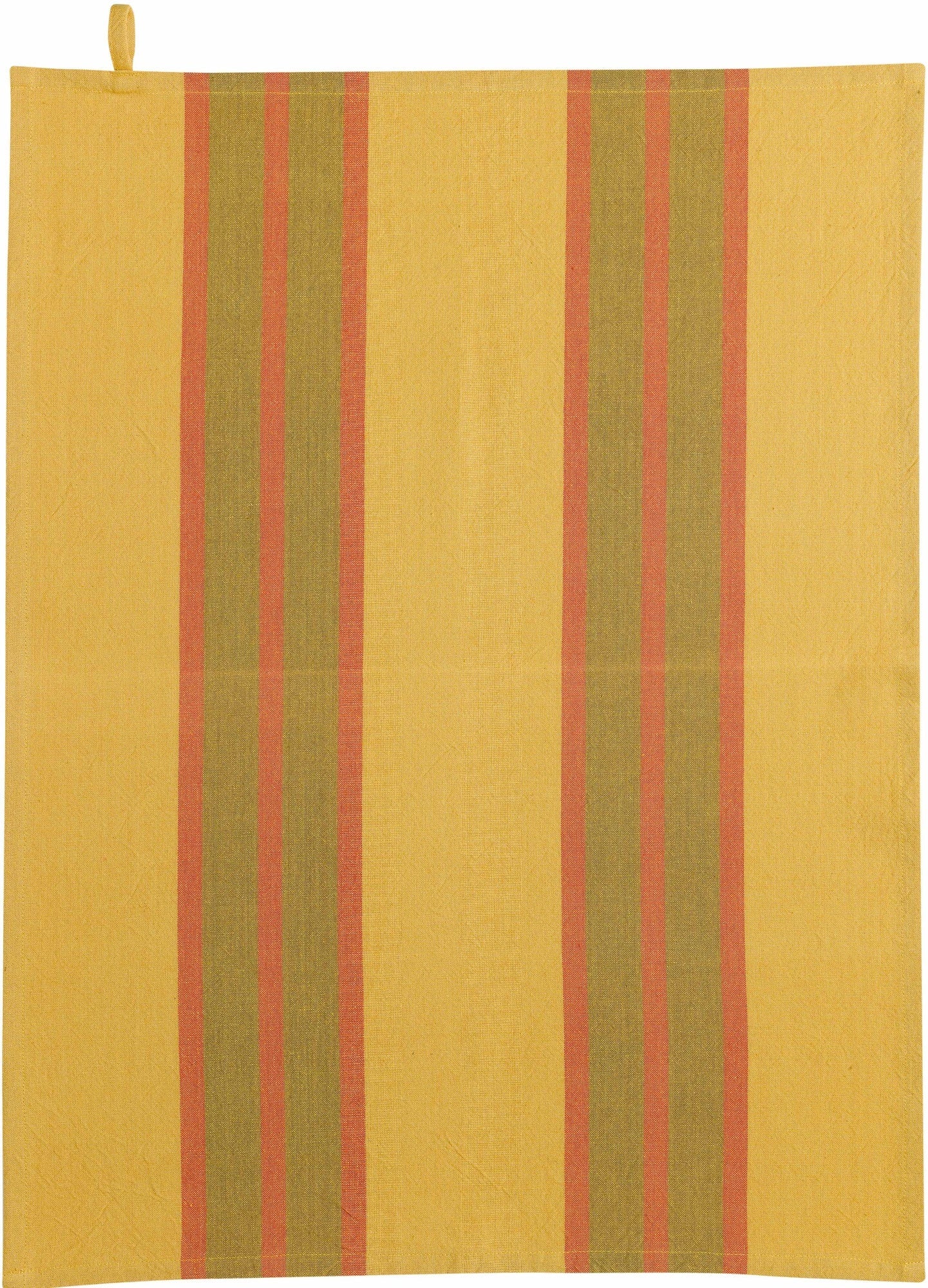 strofinaccio riciclato yuna curry, colore curry, taglia 50 x 70. strofinaccio piegato su fondo neutro per mostrare texture e finiture