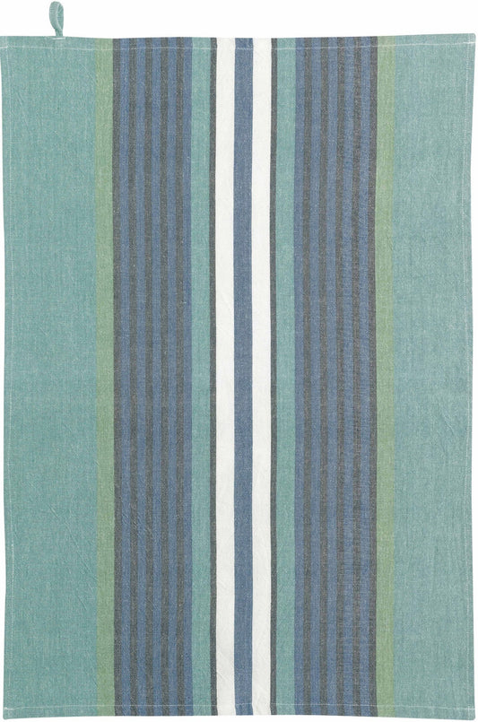 strofinaccio riciclato yuna pavone/naturale, colore pavone/naturale, taglia 50 x 70. strofinaccio piegato su fondo neutro per mostrare texture e finiture