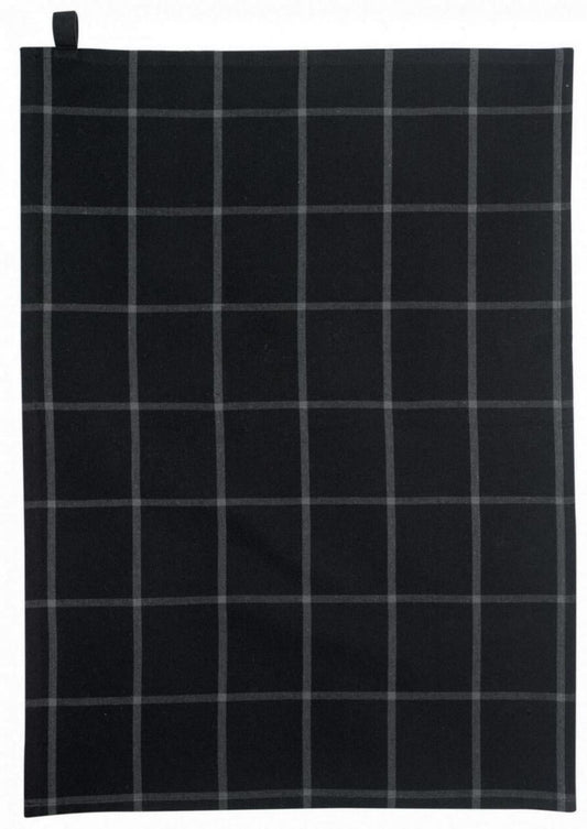 strofinaccio riciclato doha nero, colore nero, taglia 50 x 70. strofinaccio piegato su fondo neutro per mostrare texture e finiture 1076