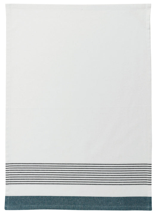 strofinaccio riciclato mattia pavone, colore pavone, taglia 50 x 70. strofinaccio piegato su fondo neutro per mostrare texture e finiture