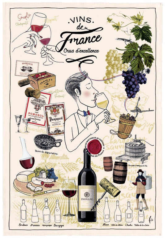 strofinaccio stampato crus d'excellence ecru, colore ecru, taglia 48 x 72. strofinaccio piegato su fondo neutro per mostrare texture e finiture 626