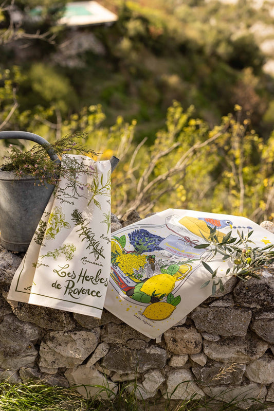 strofinaccio stampato les herbes de provence ecru, colore ecru, taglia 48 x 72. confezionato in 100% cotone, assorbenza e resistenza per ogni esigenza in cucina