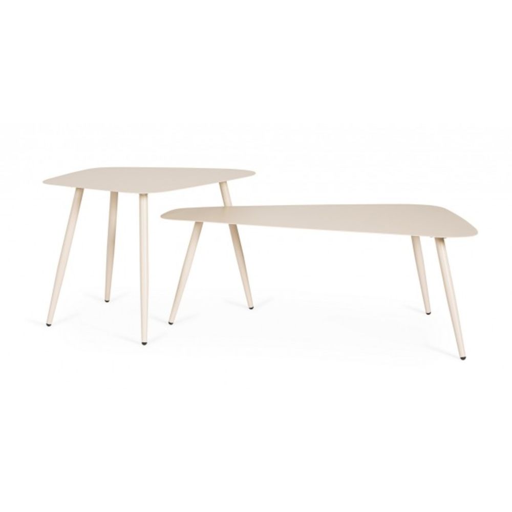 set di 2 tavolini yvonne in acciaio beige, perfetto per appoggiare bevande, libri o decorazioni