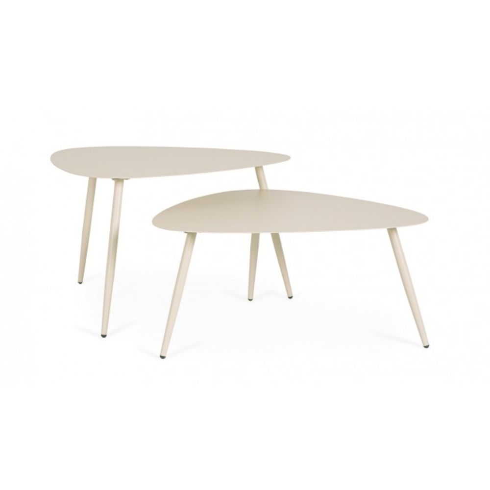 set di 2 tavolini yvonne in acciaio beige, perfetto per appoggiare bevande, libri o decorazioni