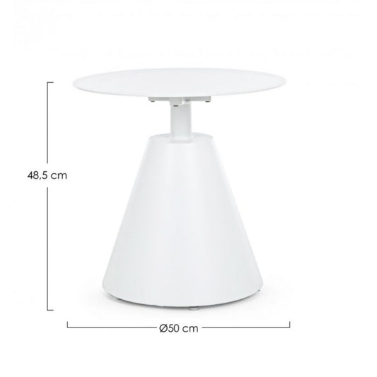 tavolino rotondo aloha in alluminio bianco, dettaglio della struttura resistente alle intemperie