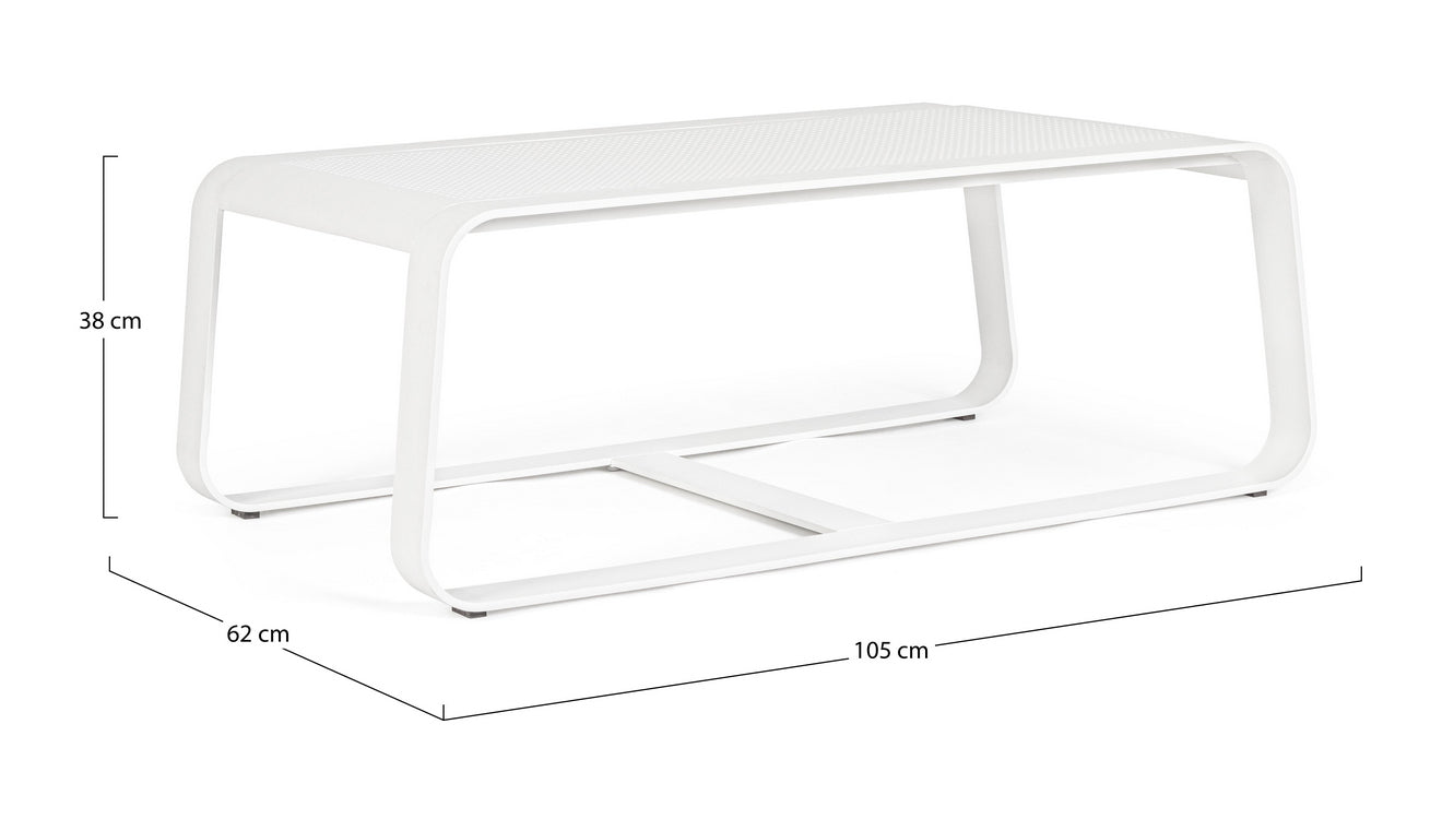 tavolino da salotto merrigan in alluminio bianco 105×62 cm, vista ambientata su terrazza o veranda