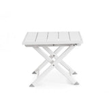 tavolino taylor in alluminio bianco, pieghevole, vista ambientata su terrazza o veranda