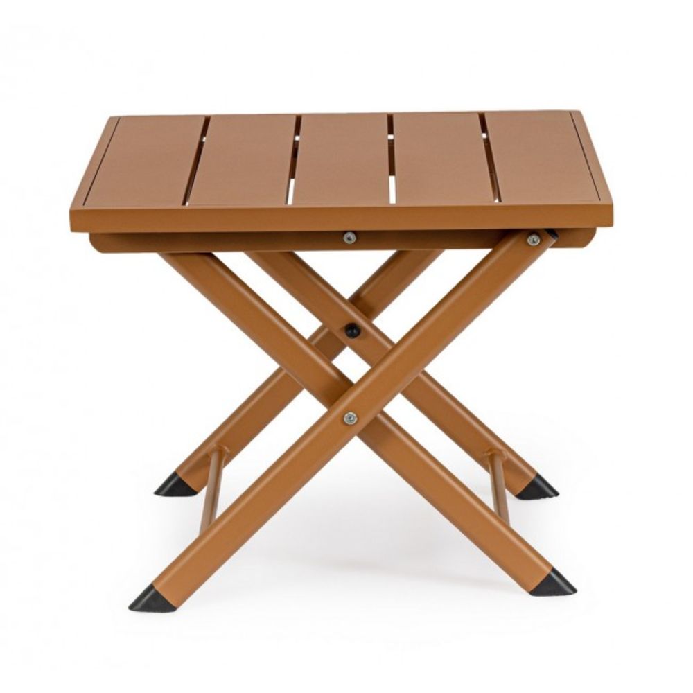 tavolino taylor in alluminio ruggine, pieghevole, vista ambientata su terrazza o veranda