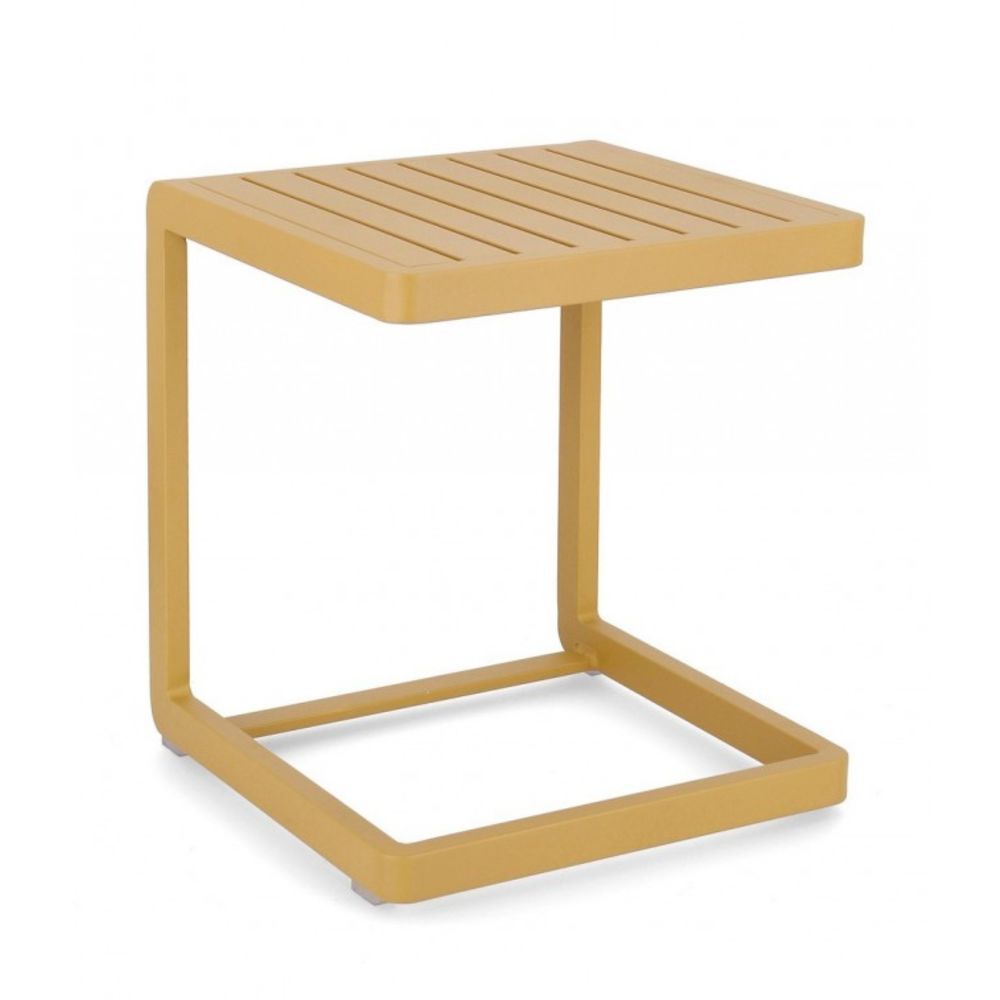 set di 2 tavolini rettangolari konnor in alluminio giallo senape, tavolino da giardino ideale per relax all’aperto