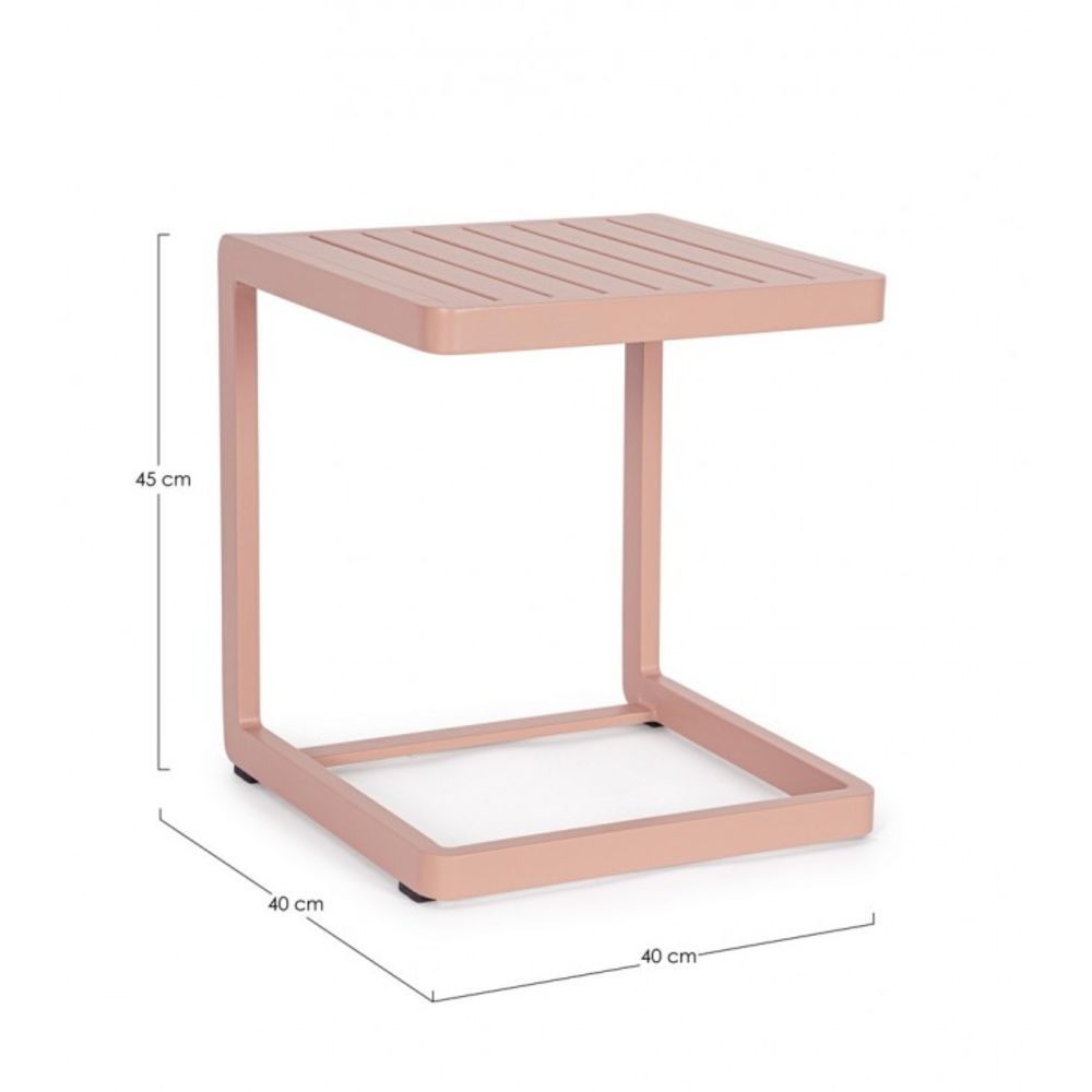 set di 2 tavolini rettangolari konnor in alluminio rosa, dettaglio della struttura resistente alle intemperie