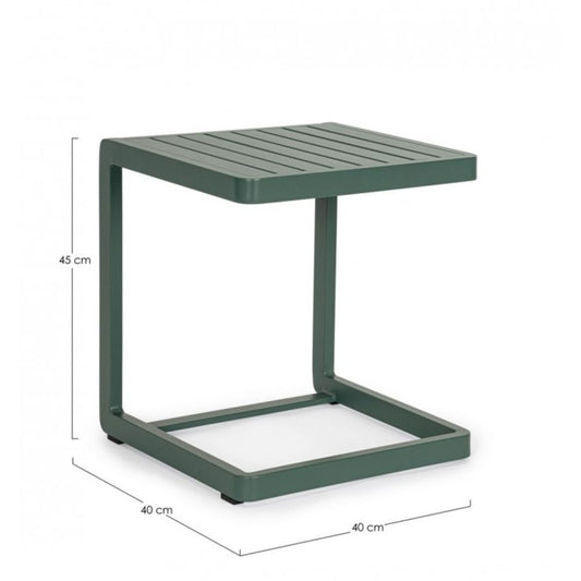set di 2 tavolini rettangolari konnor in alluminio verde scuro, dettaglio della struttura resistente alle intemperie
