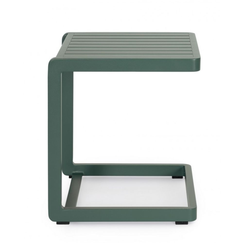 set di 2 tavolini rettangolari konnor in alluminio verde scuro, particolare della finitura, tessuto o struttura