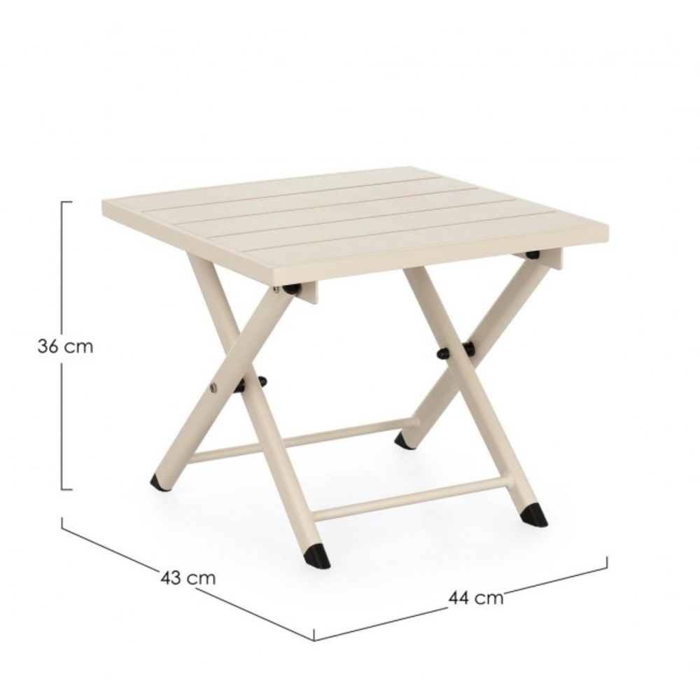 tavolino taylor in alluminio bianco, pieghevole, dettaglio della struttura resistente alle intemperie