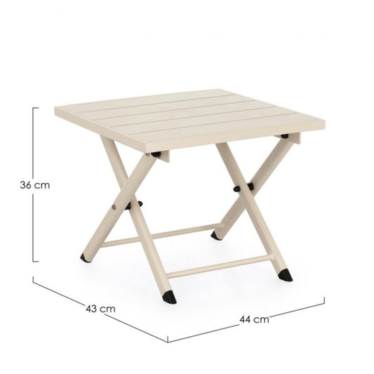 tavolino taylor in alluminio bianco, pieghevole, dettaglio della struttura resistente alle intemperie