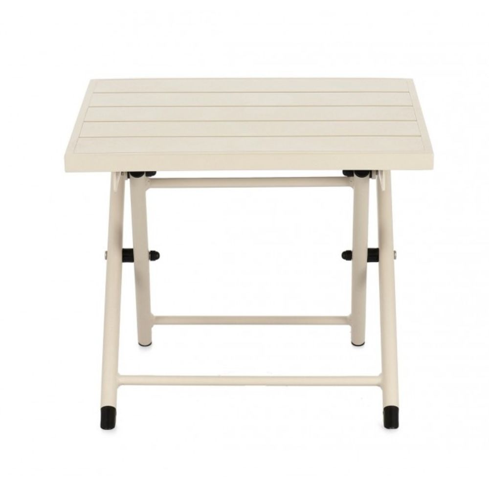 tavolino taylor in alluminio bianco, pieghevole, vista ambientata su terrazza o veranda