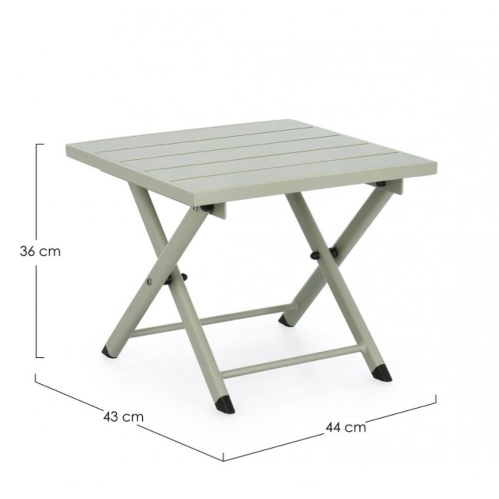 tavolino taylor in alluminio verde chiaro, pieghevole, dettaglio della struttura resistente alle intemperie