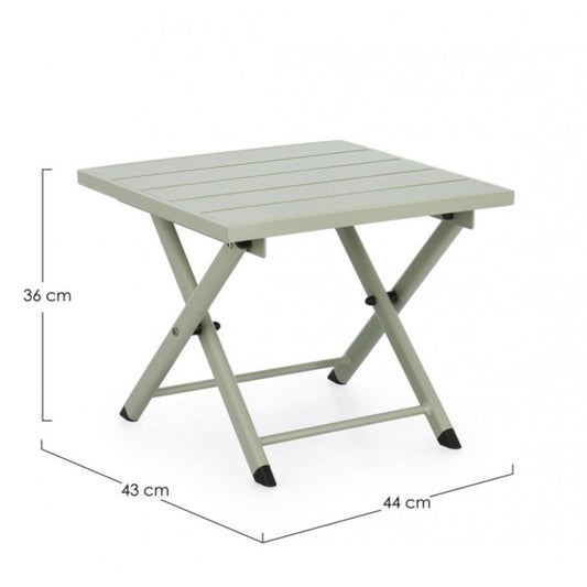 tavolino taylor in alluminio verde chiaro, pieghevole, dettaglio della struttura resistente alle intemperie