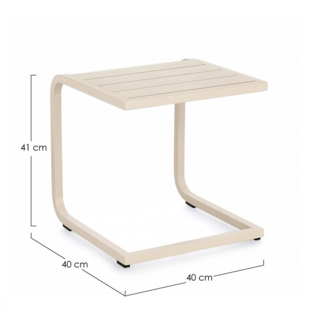 tavolino taylor in alluminio beige, dettaglio della struttura resistente alle intemperie