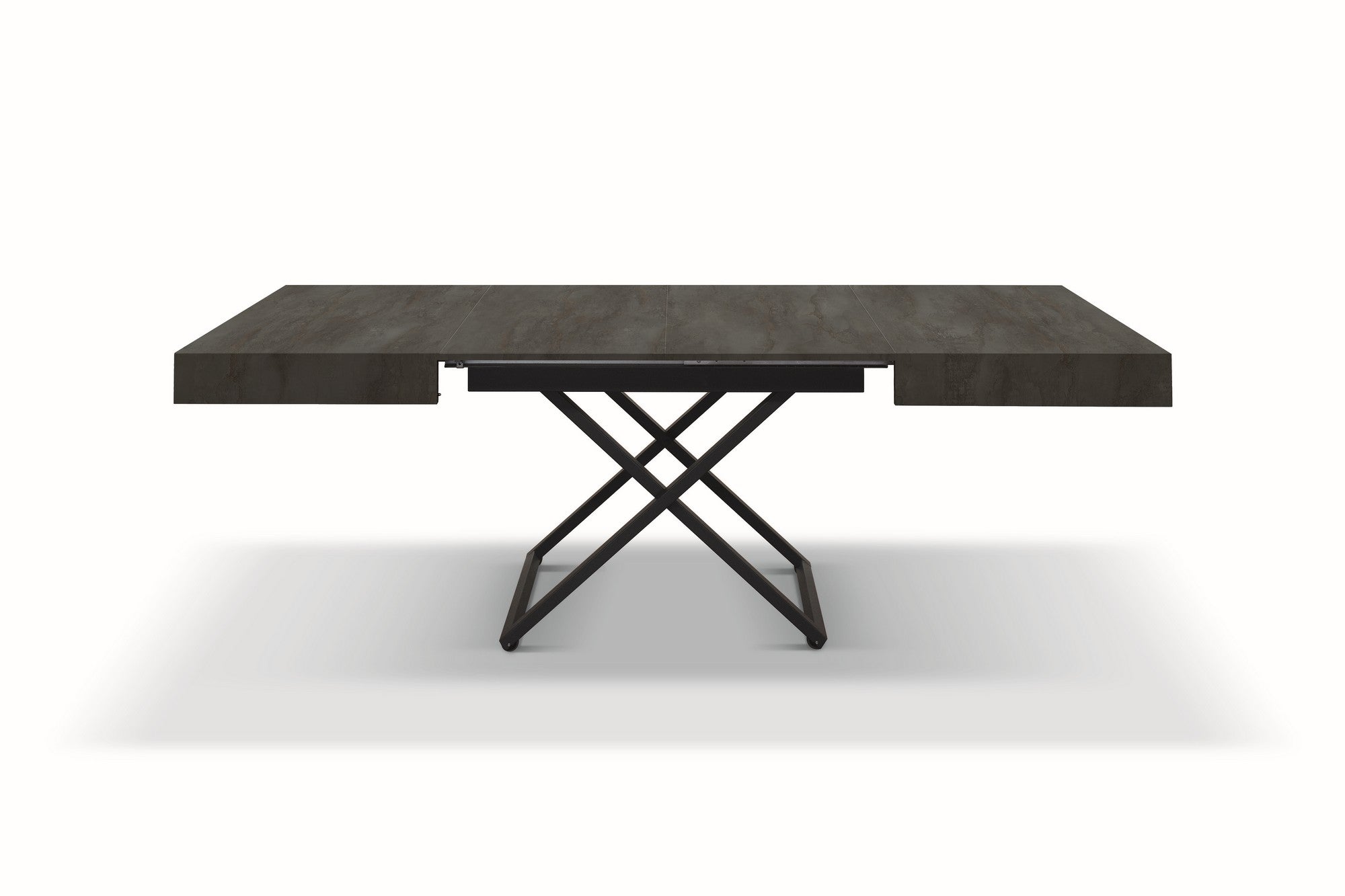 tavolino camogli in legno, finitura acciaio ossidato e metallo verniciato nero trasformabile in tavolo da pranzo 120×80 cm –...