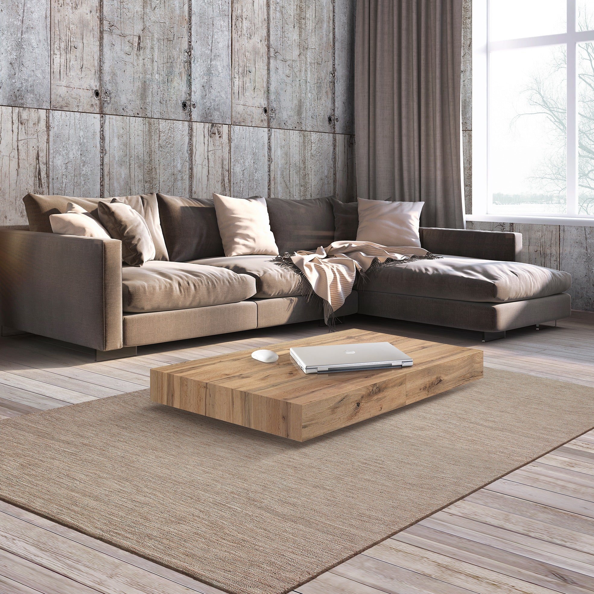 tavolino camogli in legno, finitura rovere rustico e metallo verniciato nero trasformabile in tavolo da pranzo 120×80 cm –...